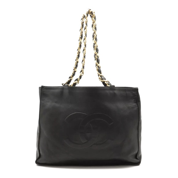 SOLD Chanel Vintage Black Large CC 24k plated gold chain tote - Picture 3 of 13